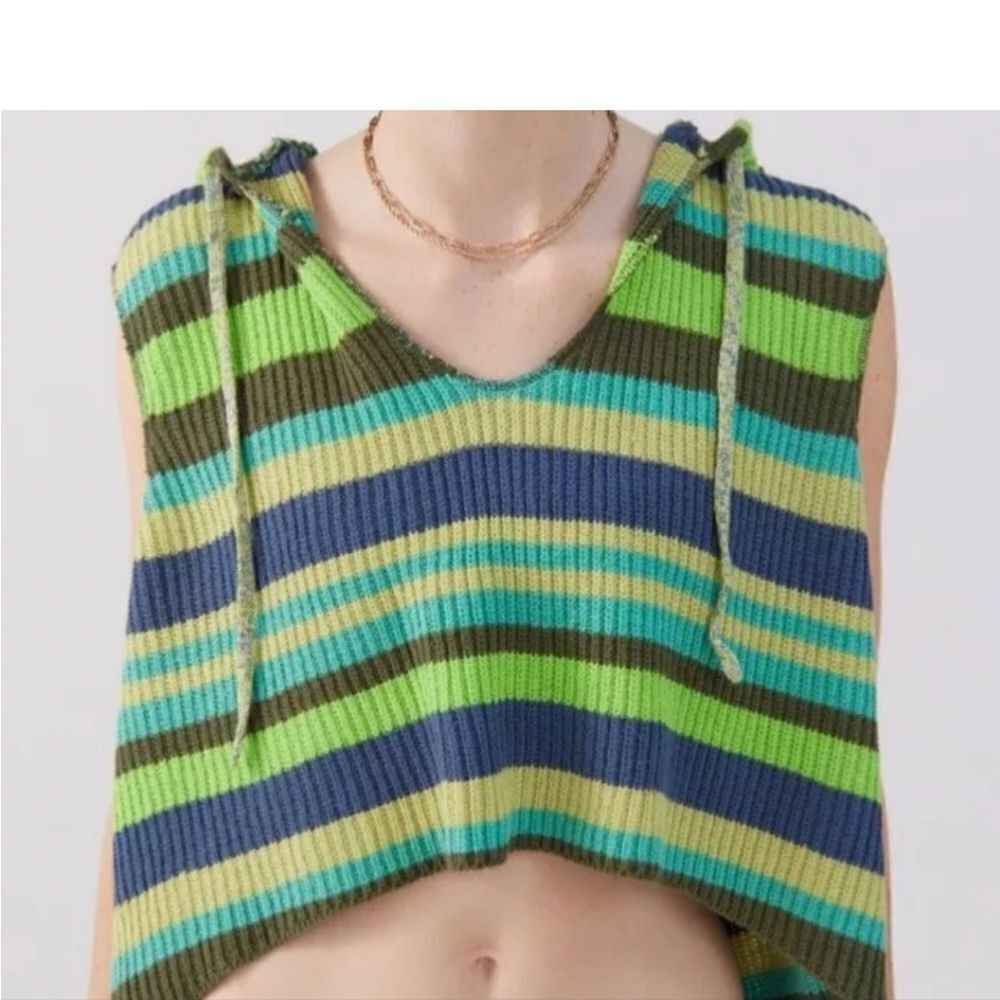 BDG Hooded Sweater Vest Size s Multi Color Stripe Knit - Picture 4 of 12